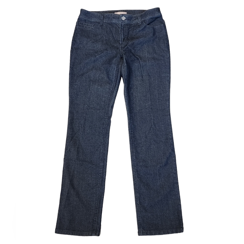 Chico's Women's Dark Wash Straight Leg Embellished Rear Pocket Jeans 0 Short (4)